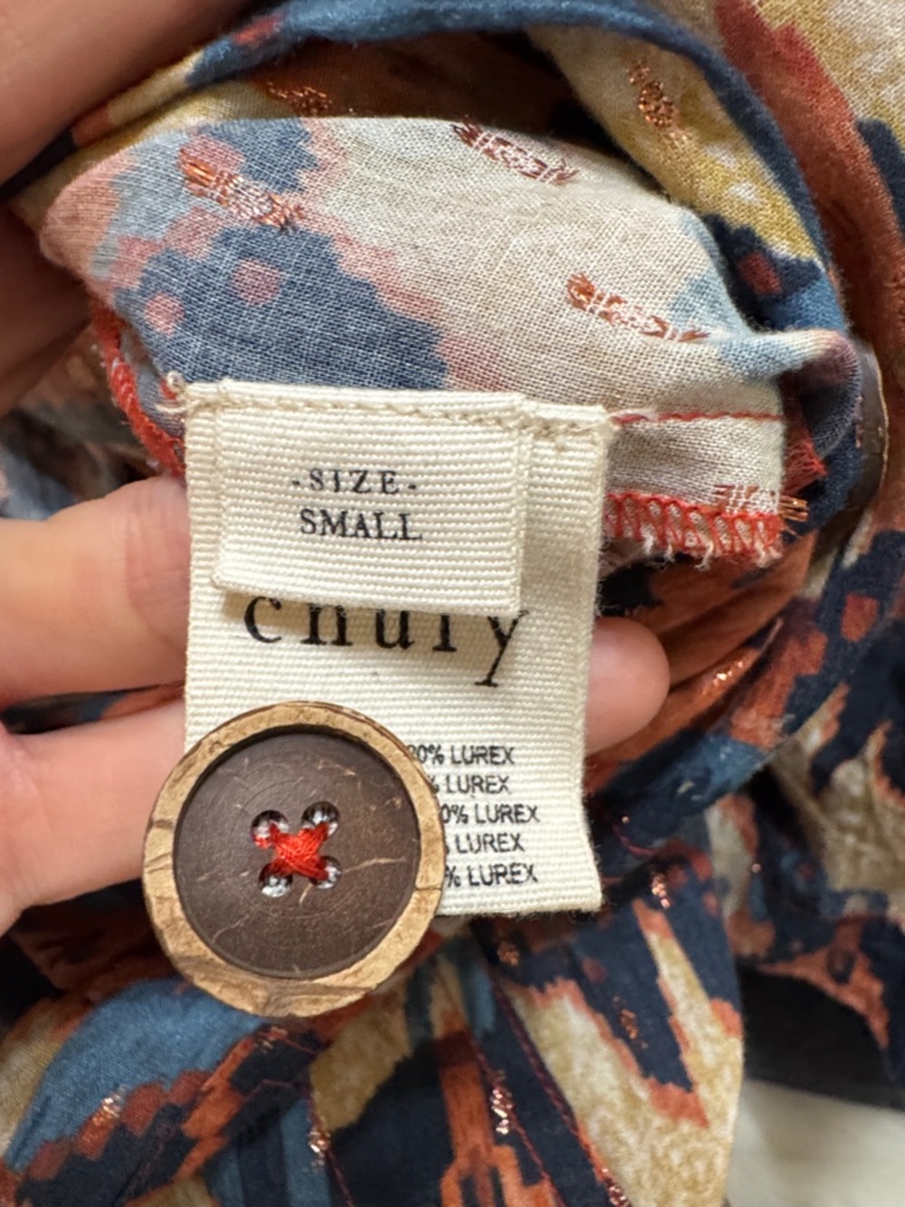 CHUFY Urpi Shimmered Cotton Jumpsuit in Rust & Blue SMALL - Picture 5 of 5
